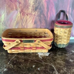 Longaberger Basket Set with Red and Tan Accents set of two